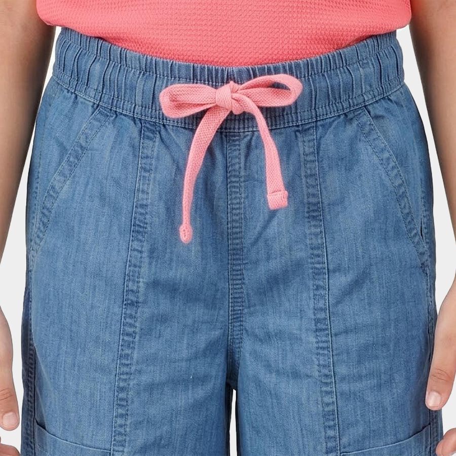 Girls Blue Wide Leg Drawstring Jeans, मध्यम नीला, large