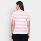 Ladies'  Stripes Round Neck T-Shirt, गुलाबी, small