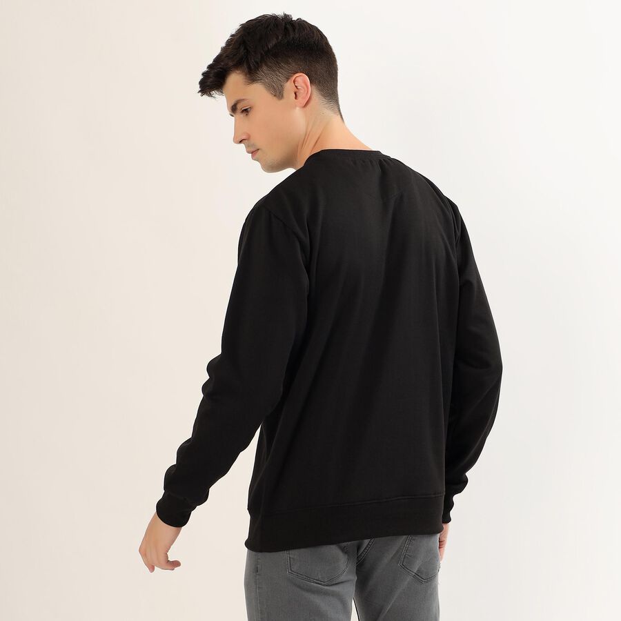 Men's Jet Black Crew Neck Graphic Sweatshirt, Black, large image number null