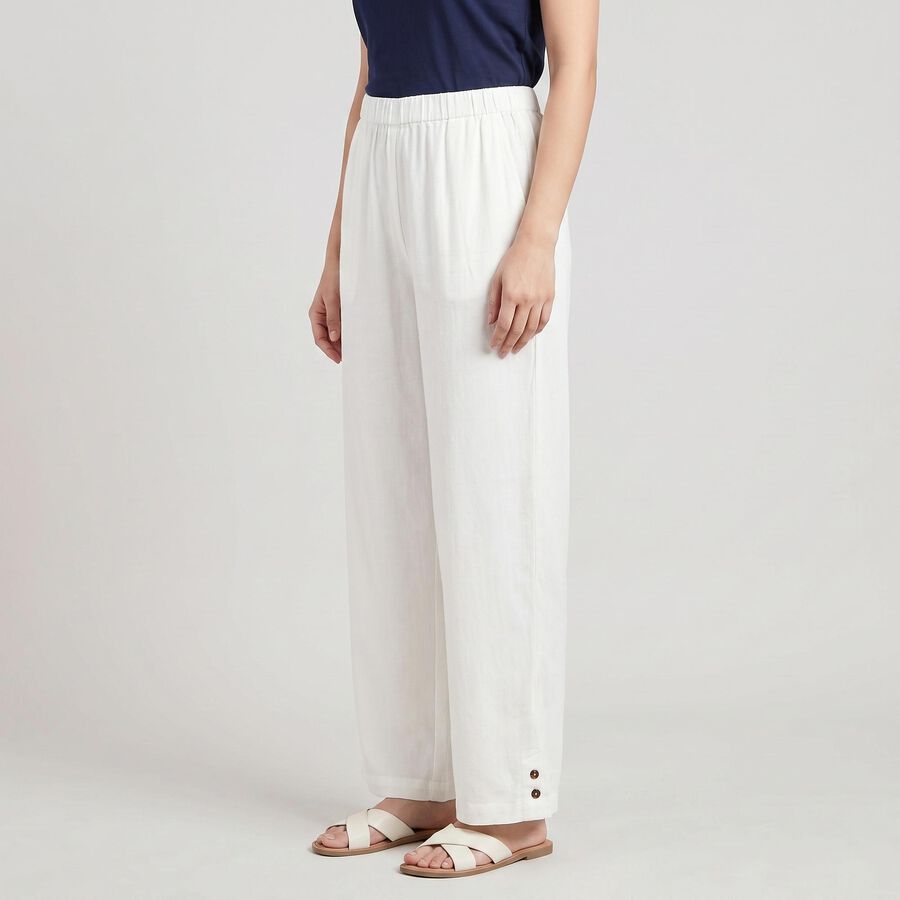 Women's White Regular Fit Elastic Waist Palazzos, ऑफ व्हाइट, large