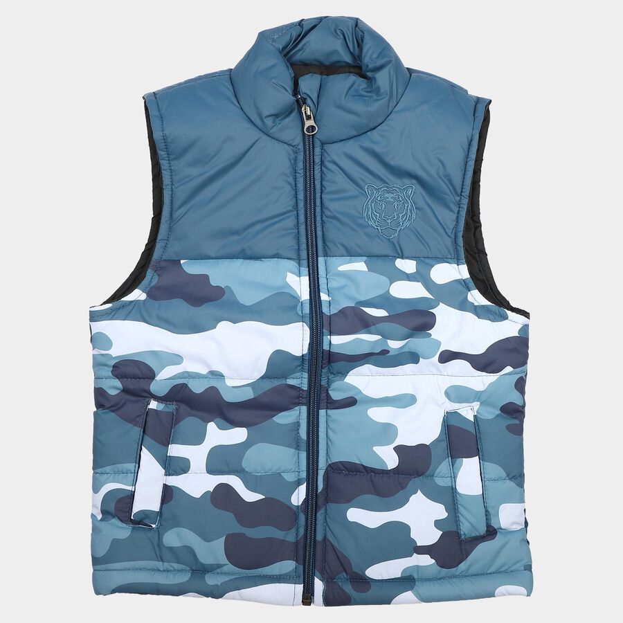 Boys Light Blue Stand Collar Puffer Jacket, हल्का नीला, large