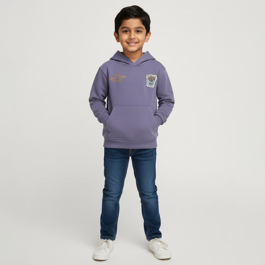 Boys Muted Lavender Purple Hooded Casual Sweatshirt, Mid Blue, large image number null