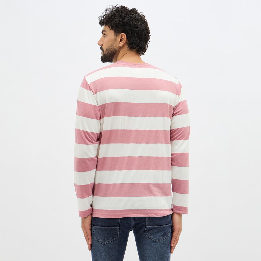 Men's Light Pink and White Crew Neck Casual T-Shirt, Light Pink, large image number null