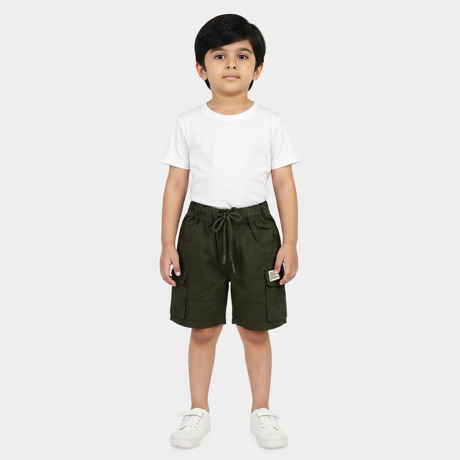 Boys Green Regular Fit Casual Bermuda Shorts, Dark Green, large