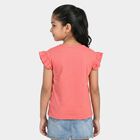 Girls Pink Cotton Round Neck Regular T-Shirt, Pink, small