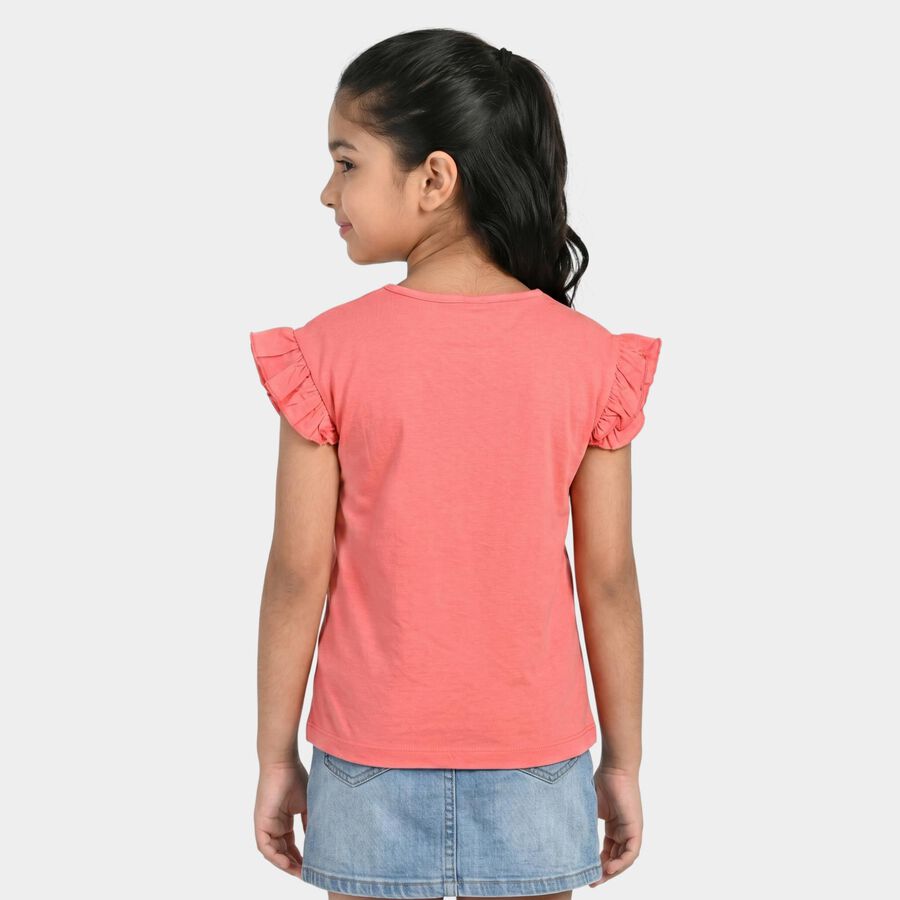 Girls Pink Cotton Round Neck Regular T-Shirt, Pink, large