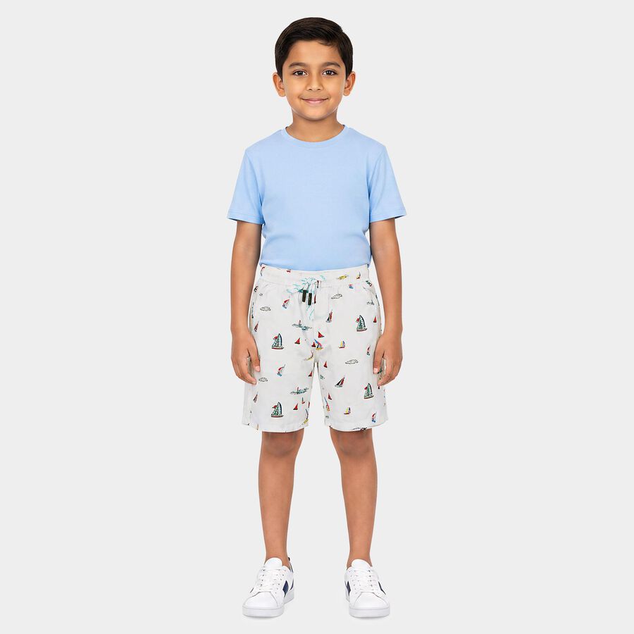 Boys White Regular Fit Printed Bermuda Shorts, सफ़ेद, large