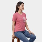 Women's Pink Round Neck Casual T-Shirt, Pink, small