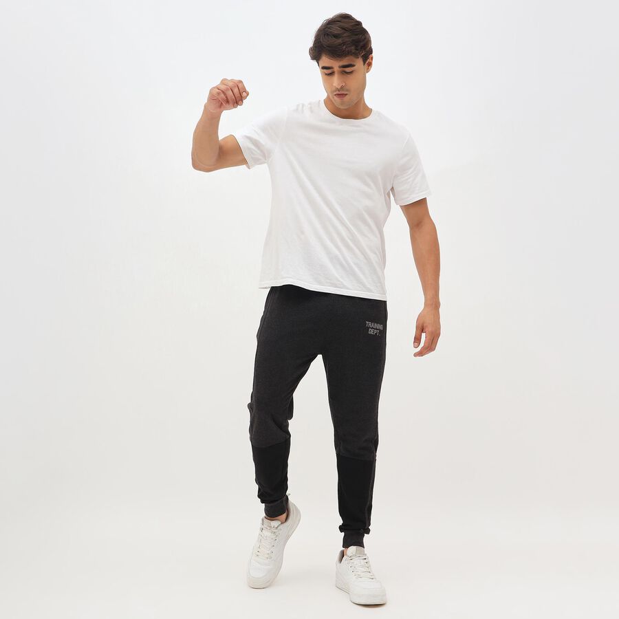 Men's Charcoal Black Regular Fit Panelled Track Pants, Charcoal, large image number null