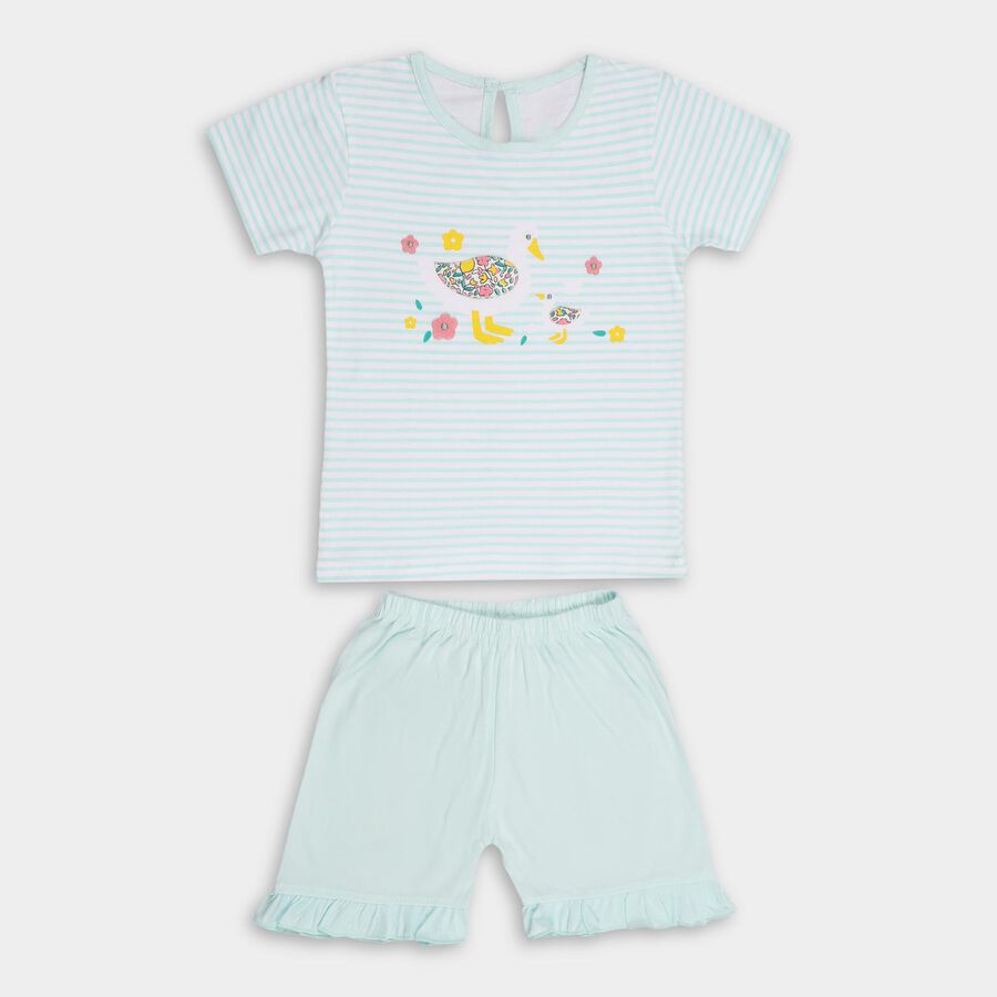 Baby Light Mint Green Cotton Round Neck Casual T-Shirt and Shorts Set, Aqua, large image number null