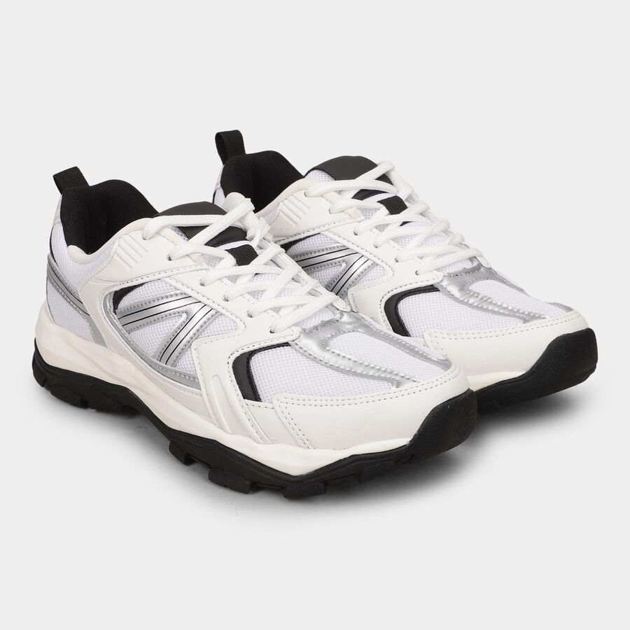 Men's Bright Snow White Lace-Up Sports Shoes, White, large image number null