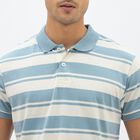 Men's Light Steel Blue Polo Neck Striped T-Shirt, मध्यम नीला, small image number null