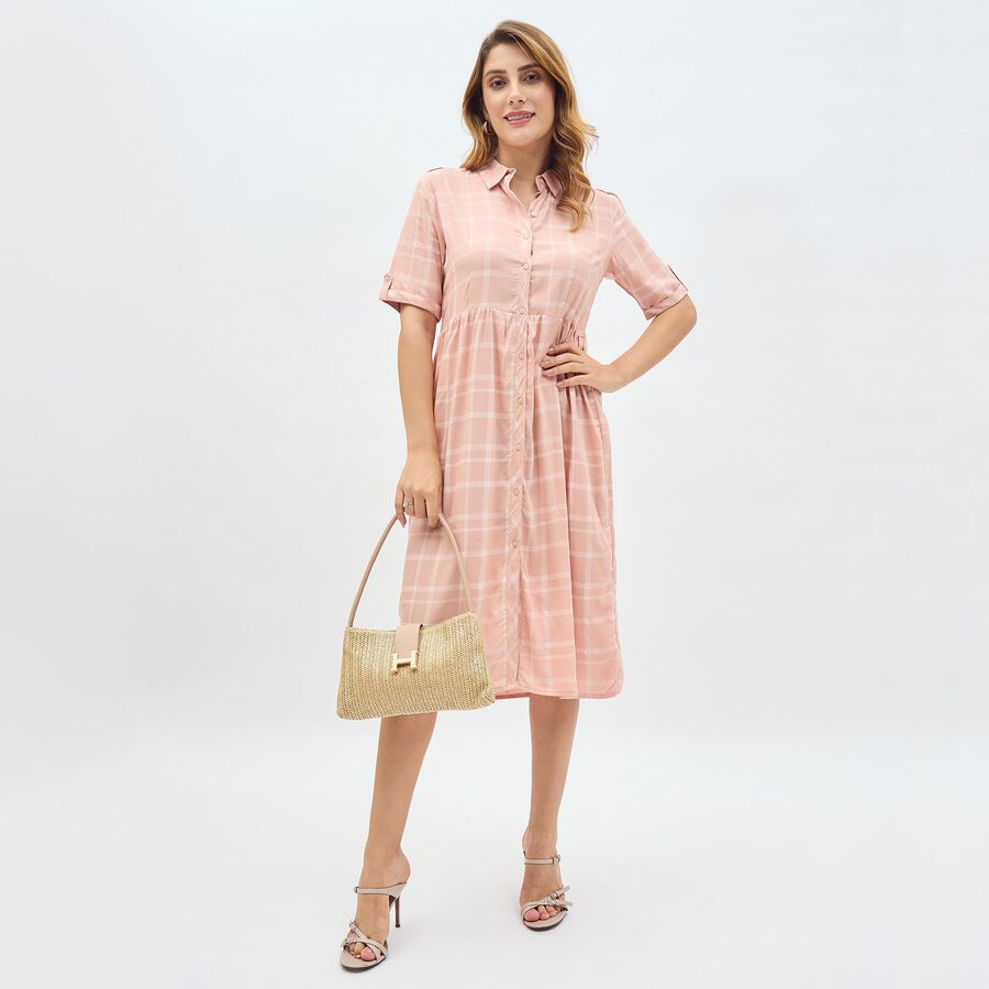 Women's Soft Pink Collared Casual Dress, गुलाबी, large image number null
