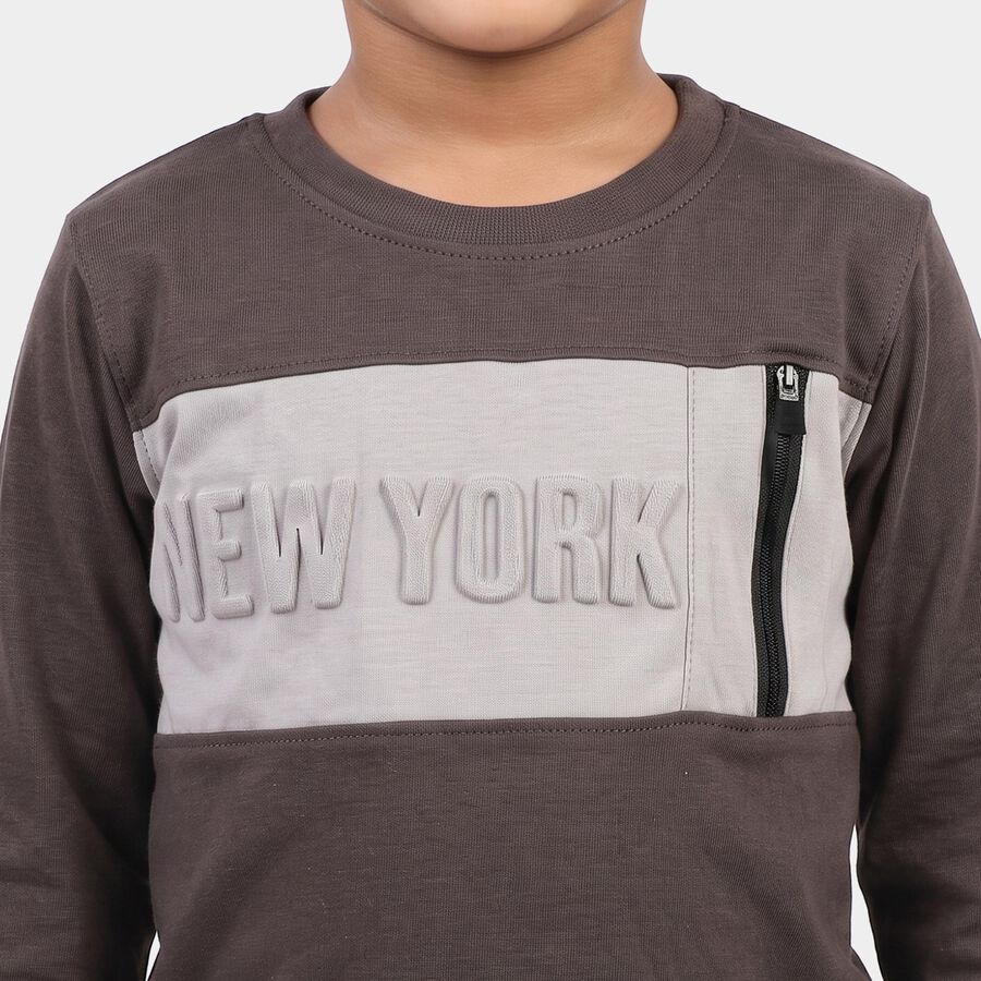 Boys Charcoal Cotton Round Neck Regular T-Shirt, चारकोल, large
