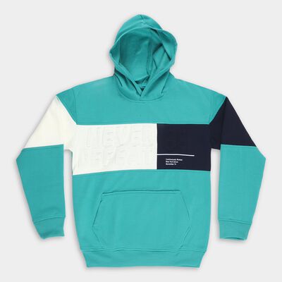 Boys Bright Teal Hooded Neck Casual Sweatshirt