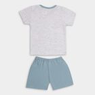 Boys' Light Grey Cotton Boat Neck Printed Baba Suit, Teal Blue, small image number null