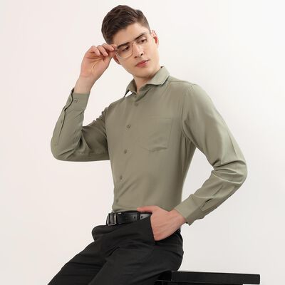 Men's Olive Spread Collar Formal Shirt