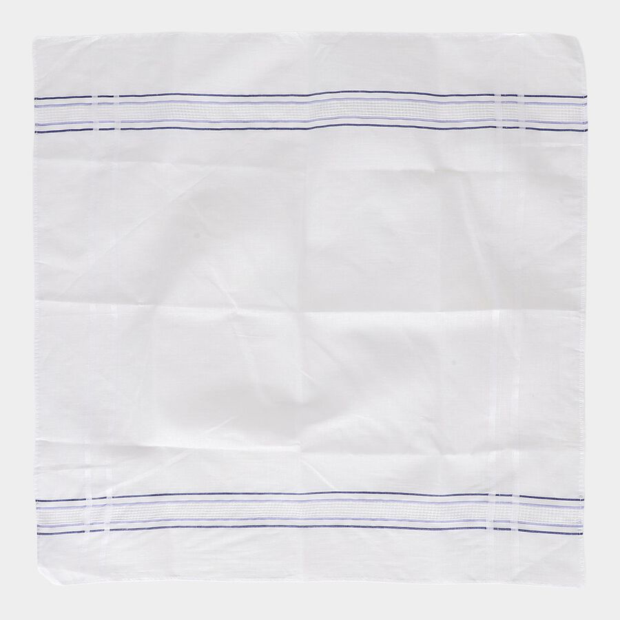 Men's White Striped Pack of 3 Handkerchief, White, large
