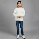 Girls Off White Crew Neck Casual Pullover, Off White, small image number null