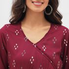 Women's Deep Burgundy V-Neck Printed Kurta, Wine, small image number null