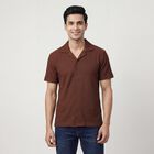 Men's Brown Spread Collar Casual Shirt, Brown, small
