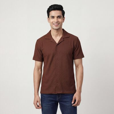 Men's Brown Spread Collar Casual Shirt