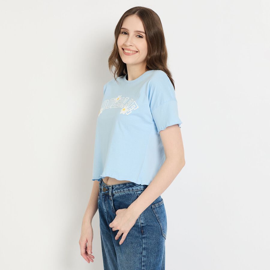 Ladies' 100% Cotton Crop  Top, हल्का नीला, large image number null