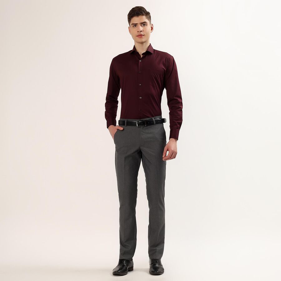 Men's Grey Slim Fit Flat-Front Formal Trousers, हल्का ग्रे, large