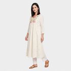Women's Off White Cotton V-Neck EmbroideOff White Kurta, Off White, small