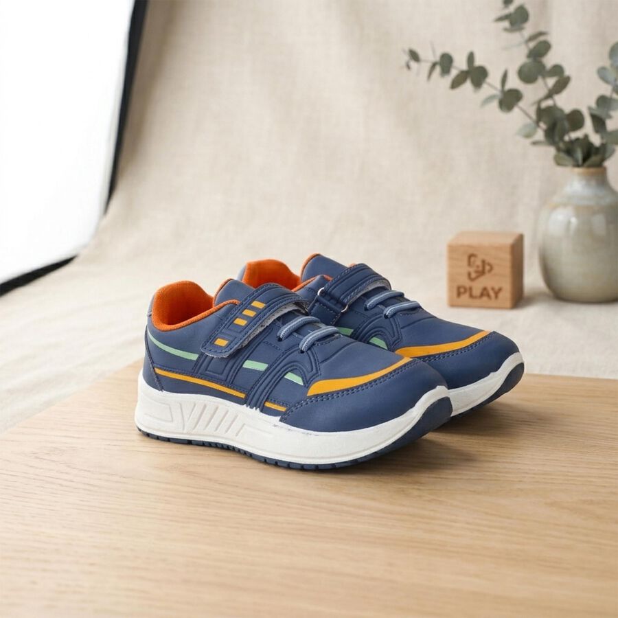 Boys' Blue Velcro Strap Sneakers, नीला, large