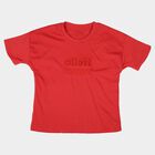 Girls Red Round Neck Casual T-Shirt, Red, small