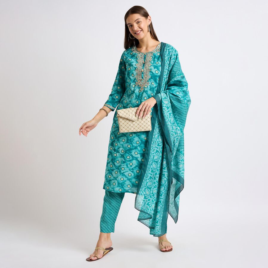 Ladies' Ethnic Set , टील ब्लू, large image number null