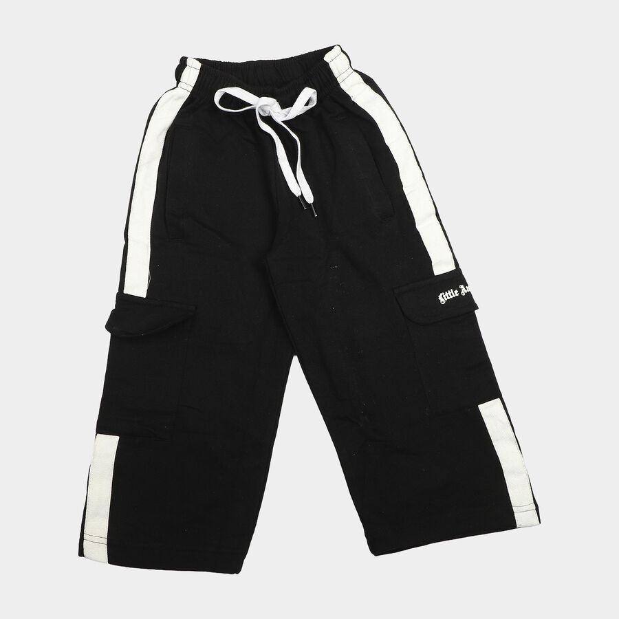 Girls Black Straight Fit Side Stripe Cargo Pyjama, Black, large