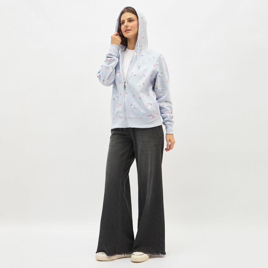 Women's Light Powder Blue Hooded Neck Casual Sweatshirt, Light Blue, large image number null