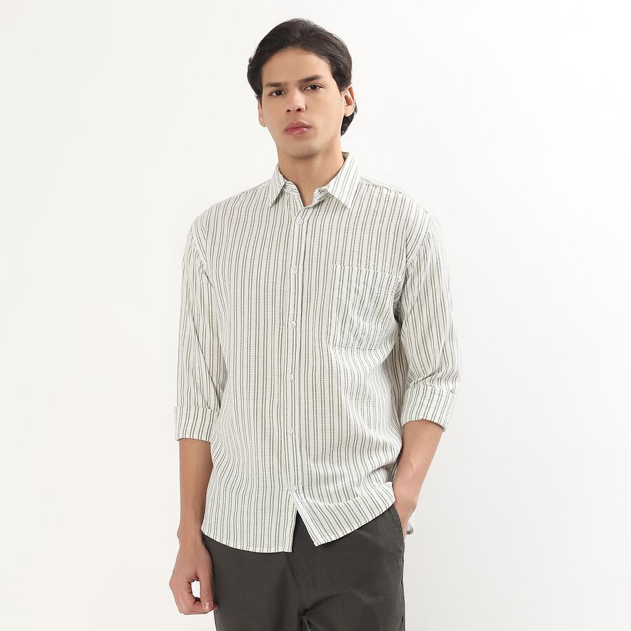 Men's Muted Olive Green Classic Collar Casual Shirt, ओलिव, large