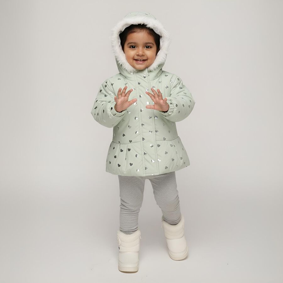 Infants Light Green Hooded Casual Jacket, हल्का हरा, large image number null