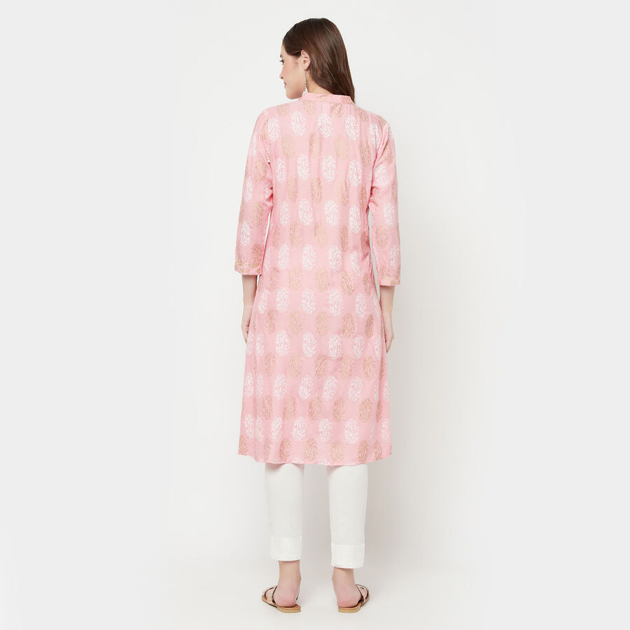 3/4th Sleeves Flared Kurta, Pink, large image number null