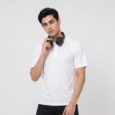 Men's White Henley Neck Henley Drifit T-Shirt