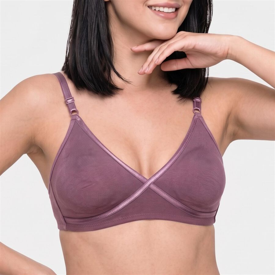 Women's Purple V-Neck Bralette Bra, बैंगनी, large