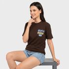 Ladies Brown Cotton Round Neck Regular T-Shirt, भूरा, small