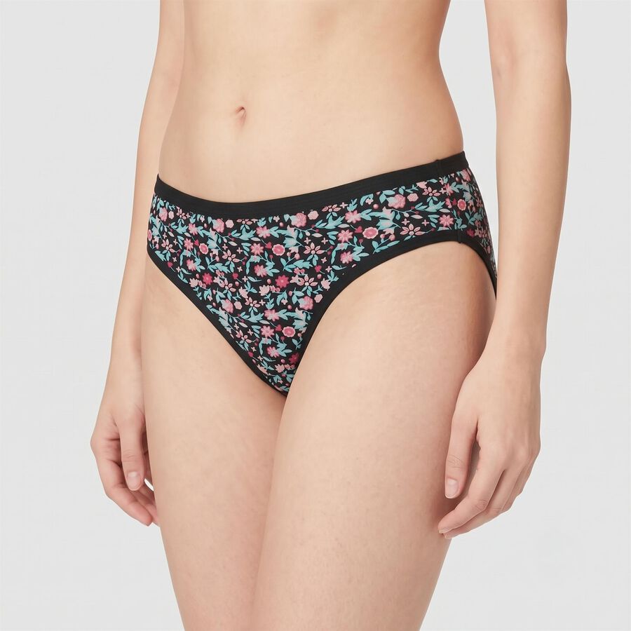 Women's Black Regular Fit Floral Printed Panty, Black, large