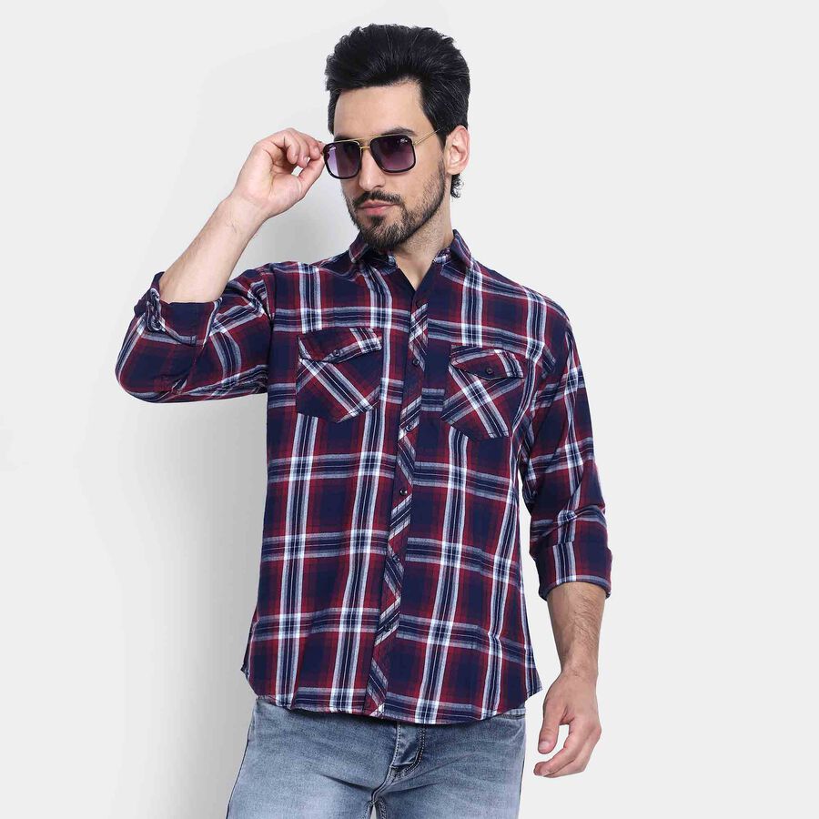 Cotton Checks Casual Shirt, Red, large image number null
