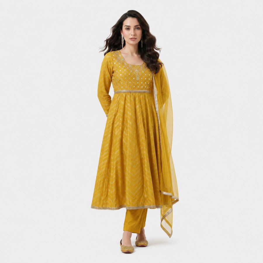 Women's Mustard Embroidered Ethnic Set, Mustard, large