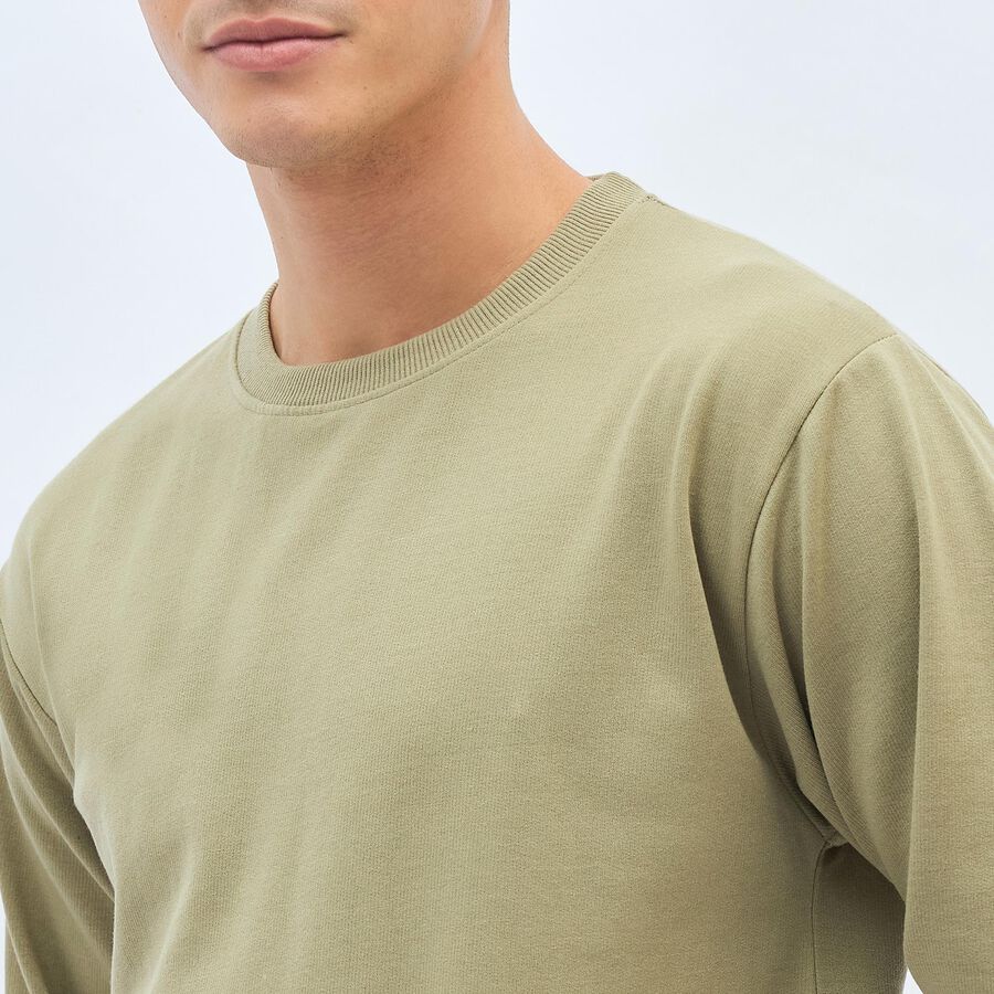 Men's Light Olive Green Crew Neck Casual Sweatshirt, हल्का हरा, large image number null