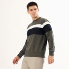 Men's Olive Green Crew Neck Casual Sweatshirt, Dark Green, small image number null