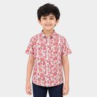 Boys' Red Cotton Short Sleeves Spread Collar Regular Fit Shirt, Red, small