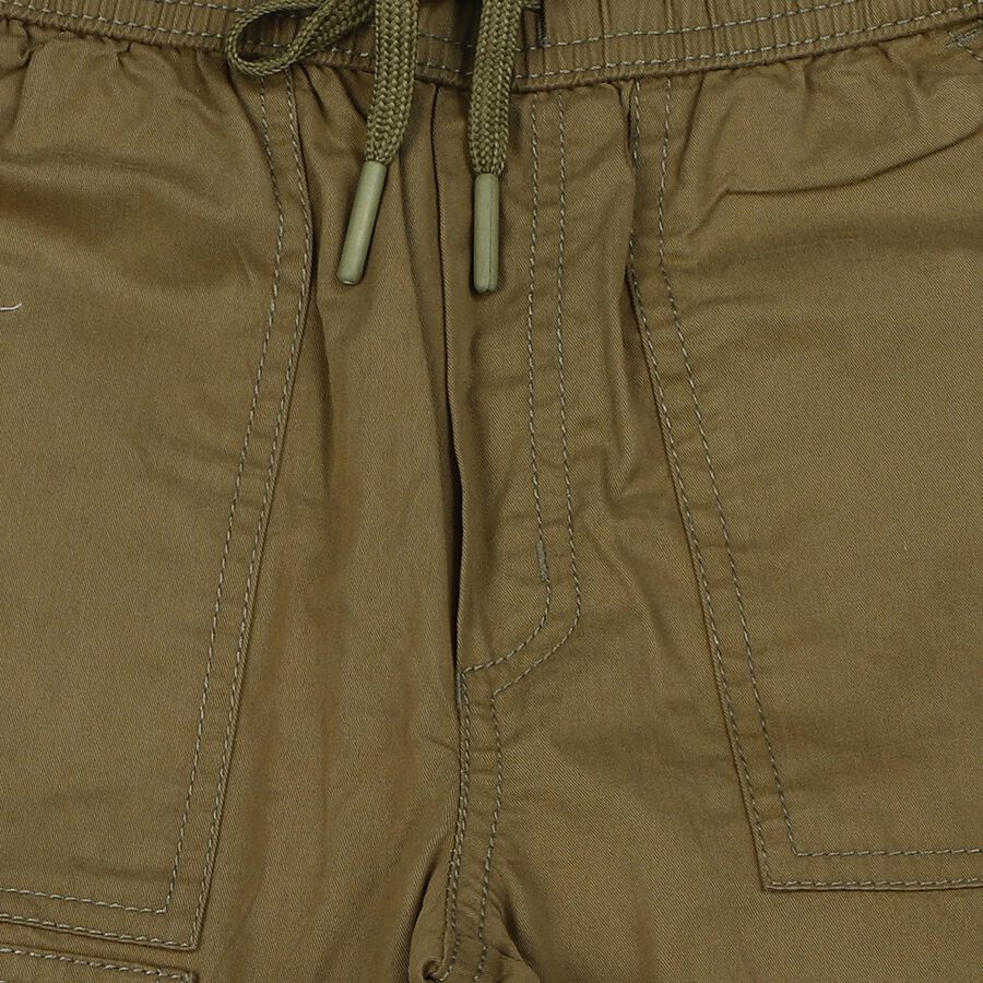Boys' Olive Green Regular Fit Cargo Jogger Trousers, ओलिव, large