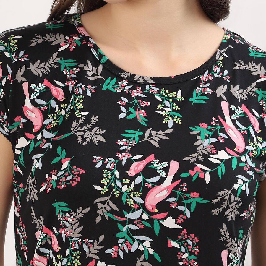 Women's Black Round Neck Casual Nighty, Black, large