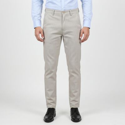Men's Silver Slim Fit Textured Chino Trousers