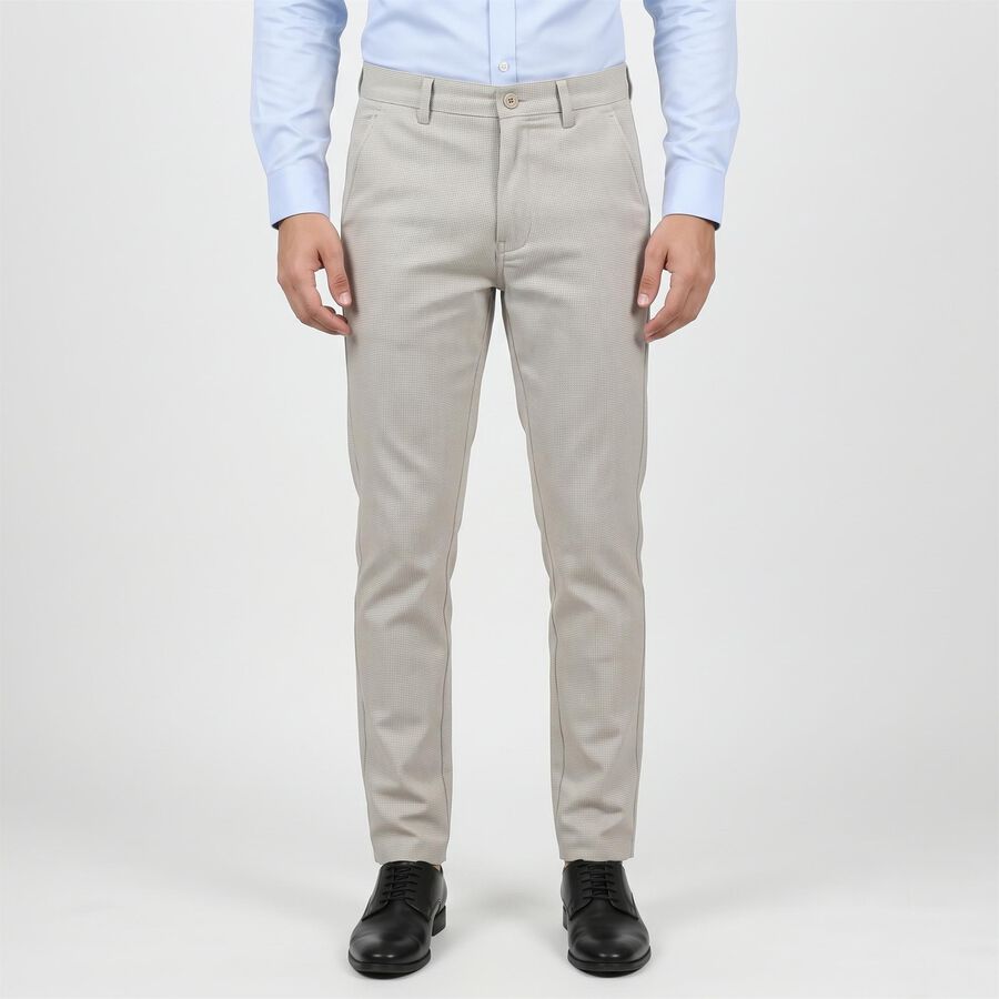 Men's Silver Slim Fit Textured Chino Trousers, Silver, large